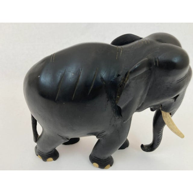 Black Antique Anglo Indian Elephant Black Ebonized Wood Hand Carved Sculpture For Sale - Image 8 of 12