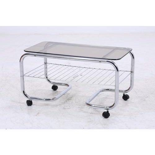 1970s Mid-Century Serving Trolley with Chrome Frame and Glass Top, 1970s For Sale - Image 5 of 13