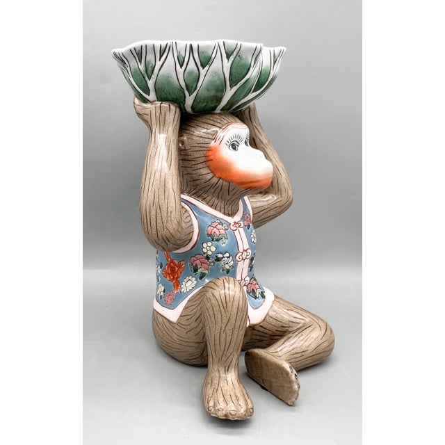 Chelsea House Inc Vintage Ceramic Monkey With Bok Choy Bowl & Floral Vest — Chinoiserie / Hollywood Regency / Whimsical For Sale - Image 4 of 11