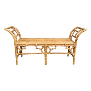 Vintage Chinese Chippendale Style Bamboo Bench For Sale