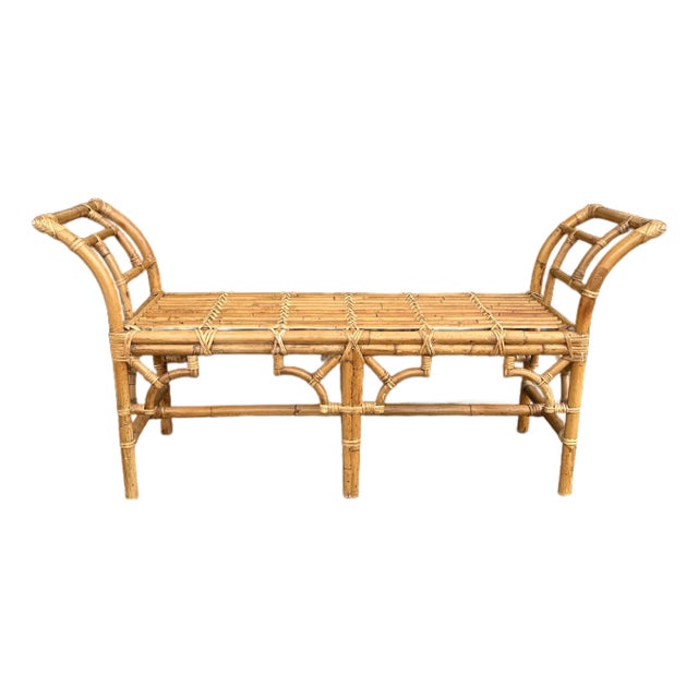 Vintage Chinese Chippendale Style Bamboo Bench For Sale