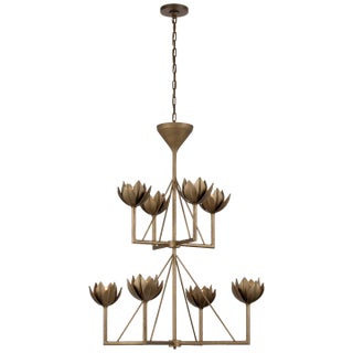 Julie Neill for Visual Comfort Signature Alberto Medium Two-Tier Chandelier in Antique Bronze Leaf For Sale