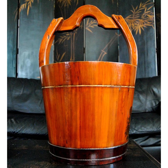 Antique Water Barrel Bucket Japanese Wood Uchimizu Cachepot For Sale In Salt Lake City - Image 6 of 14