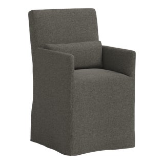 Stoffer Home x Cloth & Company Lindy Dining Arm Chair Slipcover in Textured Linen Charcoal For Sale