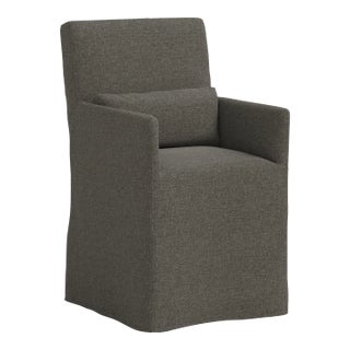 Stoffer Home x Cloth & Company Lindy Slipcover Dining Arm Chair in Textured Linen Charcoal For Sale