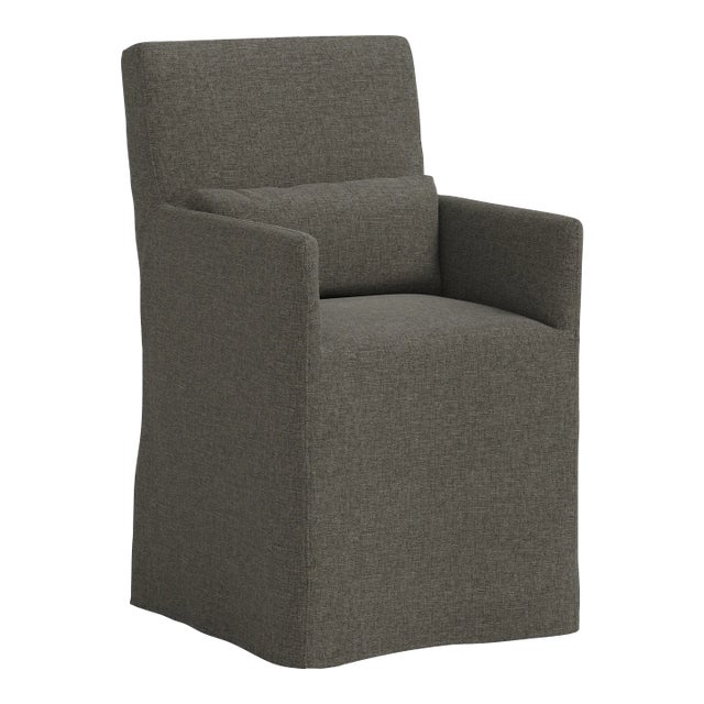 Stoffer Home x Cloth & Company Lindy Slipcover Dining Arm Chair in Textured Linen Charcoal For Sale