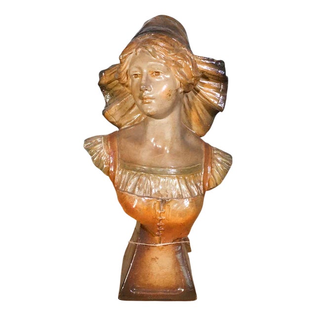 Art Nouveau Plaster Bust Statue of a Woman by Cilti, 1890s For Sale