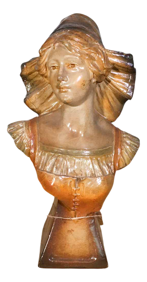 Art Nouveau Plaster Bust Statue of a Woman by Cilti, 1890s