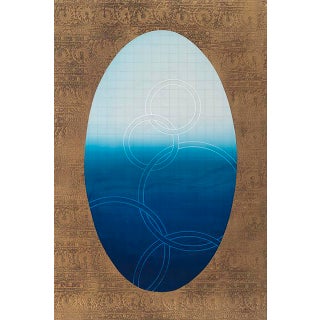 Rebecca Koury "Tapestry of the Ocean #2" Navy Blue Gold Contemporary Abstract Painting, Acrylic and Mixed Media on Canvas, Carmel California Art For Sale
