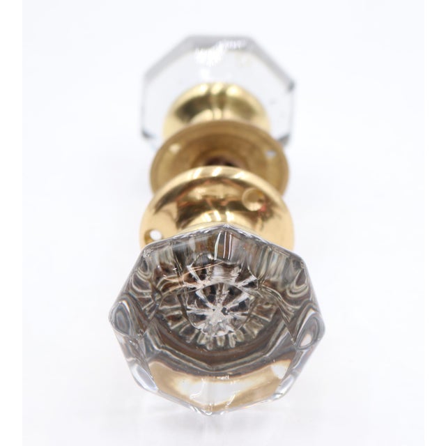 Vintage Clear Octagon Glass Brass Door Knob Set For Sale - Image 4 of 5