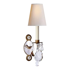 Thomas O'Brien for Visual Comfort Signature Yves Crystal Single Arm Sconce in Gilded Iron & Crystal with Natural Percale Shade