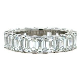 Gia 6.28 Carats Emerald Cut Diamond Eternity Band, Platinum, Size 6.25 For Sale