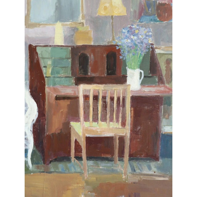 1964 Mid-Century Modern 'Interior With Desk' Original Vintage Swedish Interior Scene Oil Painting, Framed For Sale - Image 10 of 12