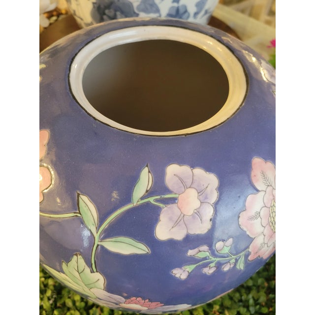 Ceramic Vintage Large Ceramic Chinoiserie Blue Pink Green Floral Ginger Jar Room Decor For Sale - Image 7 of 7