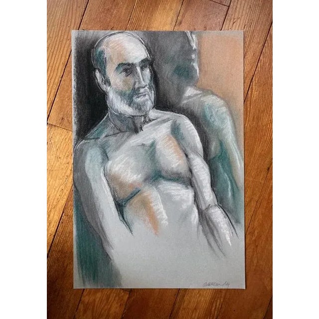 Contemporary "Male Shadow Figure" Contemporary Expressionist Style Figurative Mixed-Media Drawing For Sale - Image 3 of 4