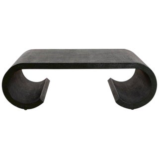 Karl Springer Style Lacquered Grasscloth Scroll Cocktail Table For Sale