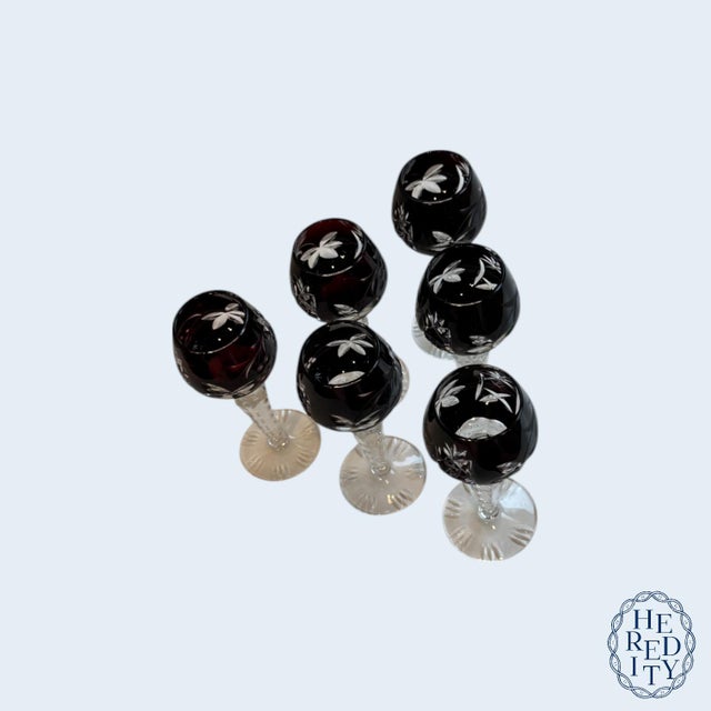 1960s Bohemian Crystal Cut-to-Clear Amethyst Cordial Glasses- Set of 6 For Sale - Image 4 of 10