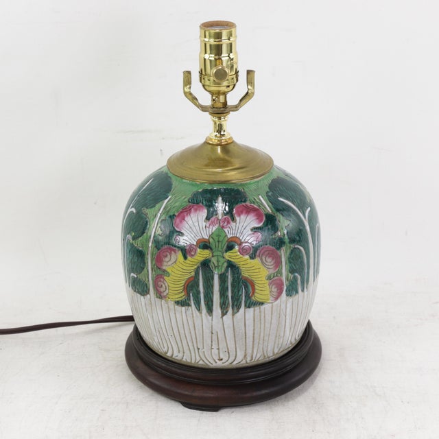This antique table lamp is crafted from an authentic porcelain vessel featuring the traditional and highly symbolic Bok...