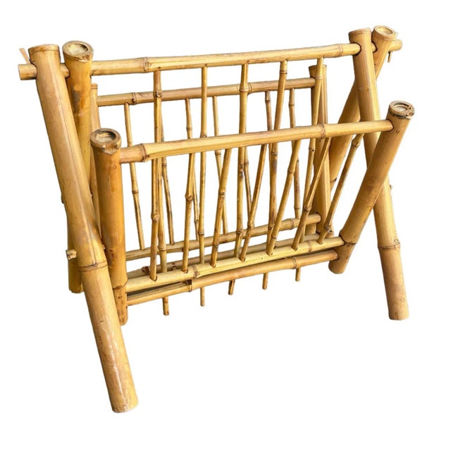 Wood Vintage Bamboo Folding Magazine Holder For Sale - Image 7 of 7