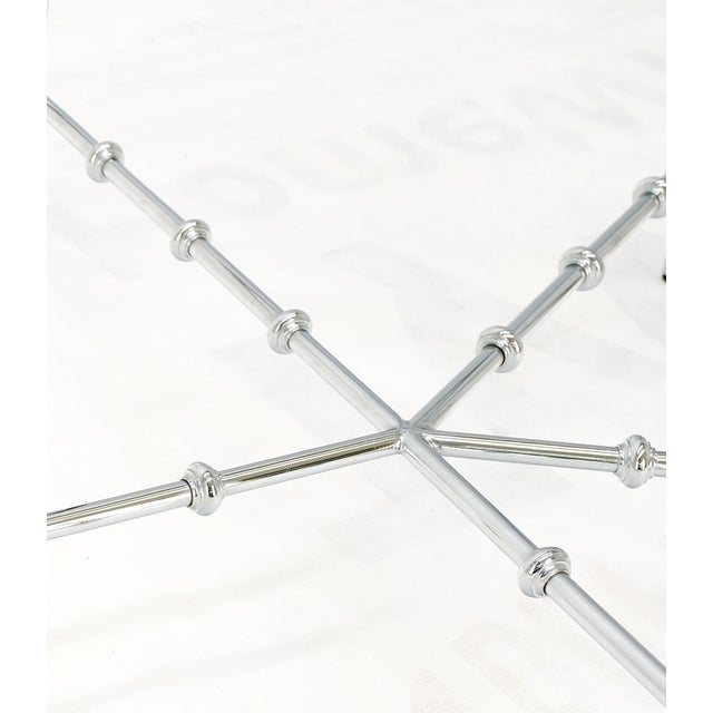 Faux Bamboo Chrome Glass Top Brass Balls Finials Elongated Hexagon Coffee Table For Sale - Image 10 of 12