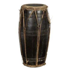 Thai Wood and Leather Klong Khaek Processional Drum with Distressed Appearance