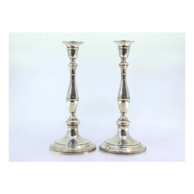 Metal Silver Candlesticks with Smooth Stems, Set of 2 For Sale - Image 7 of 8