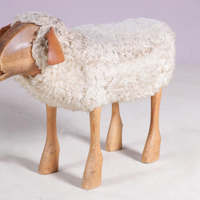 Wood Sheep Sculpture Stool by Peter Krafft Germany, 1960s For Sale - Image 7 of 8