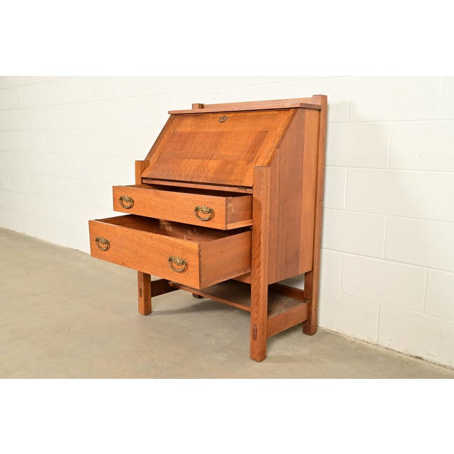 Lifetime Furniture Antique Mission Oak Arts & Crafts Drop Front Secretary Desk, Circa 1910 For Sale In South Bend - Image 6 of 15