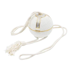 Judith Leiber White Crystal Gold Disco Ball Minaudières Evening Bag with Tassel
