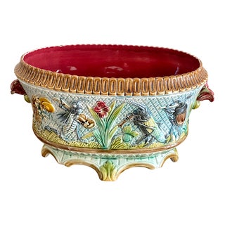 Antique French Oval Earthenware Planter, 1890s For Sale