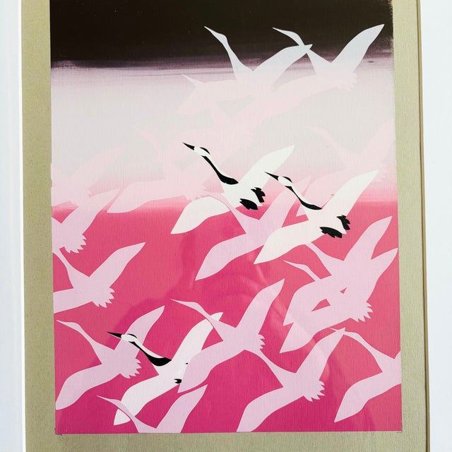 Asian Pink Cranes Original Serigraph For Sale - Image 3 of 11