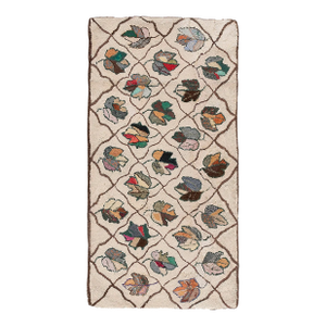 Beautiful Tan Beige Color With Lovely Symmetrical and Floral Design Antique American Hooked Rug