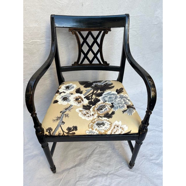 Wood Pyne Hollyhock Chintz Black Neoclassical Armchair For Sale - Image 7 of 16
