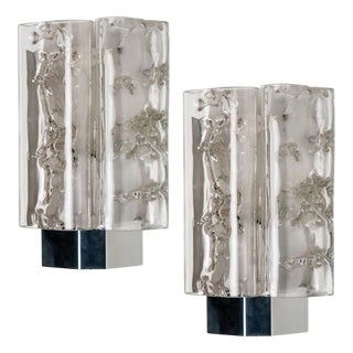 Ice Glass and Chrome Wall Sconces from Doria, 1970s, Set of 2 For Sale