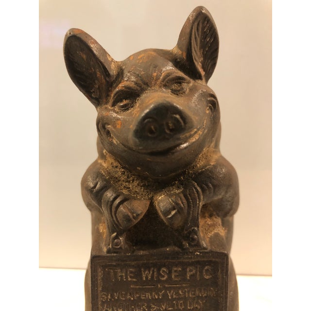 Metal 1950s Cast Iron “Thrifty the Wise Pig” Doorstop / Bookend For Sale - Image 7 of 8