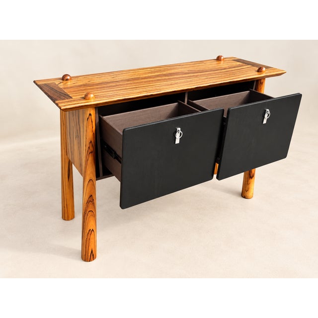 Console Table With Two Drawers, Zebrawood, Black For Sale - Image 4 of 12