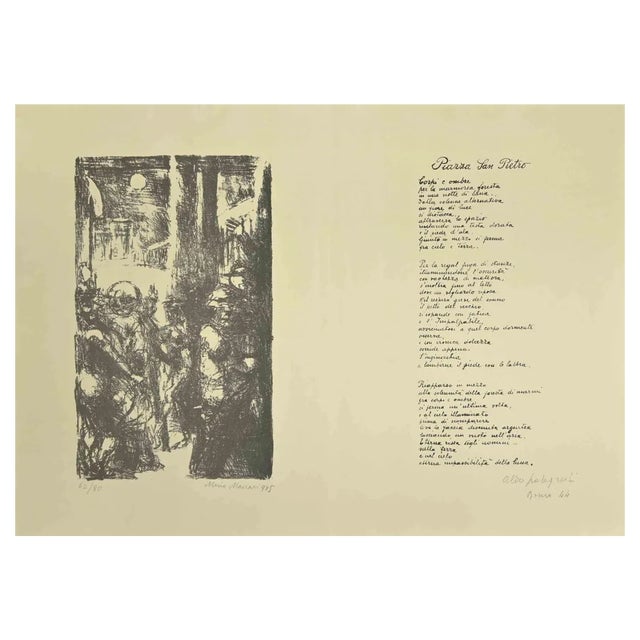 Mino Maccari, Piazza San Pietro, Lithograph Print, 1945 For Sale