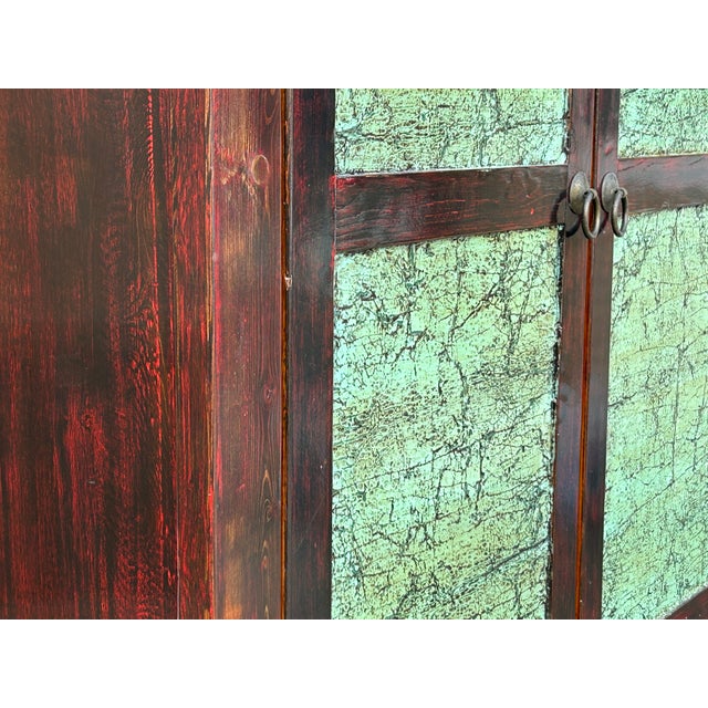 Chinese Distressed Turquoise Brown Large Armoire Wardrobe Cabinet For Sale - Image 15 of 15