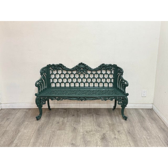 Metal Vintage Green Cast Aluminum Outdoor Bench For Sale - Image 7 of 7