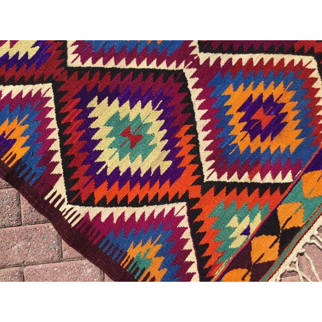 1960s 1960s Bright Colored Turkish Kilim Rug- 64" X 112" For Sale - Image 5 of 11