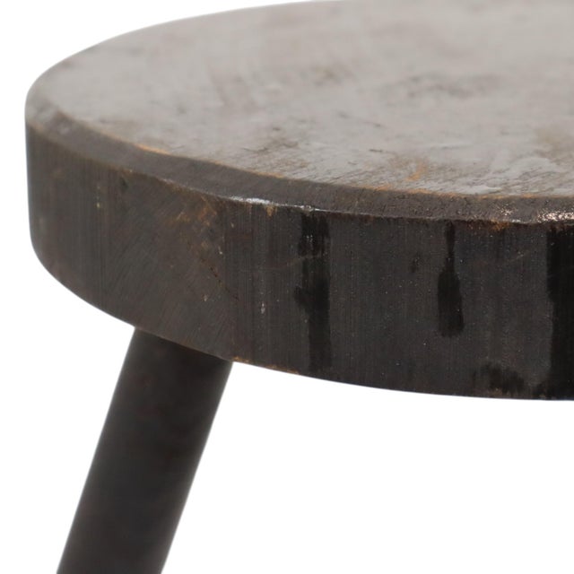 Vintage Rustic Three-Legged Stool in Stained Wood For Sale - Image 4 of 15