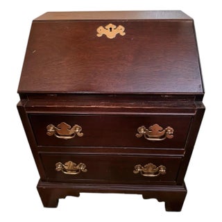 Vintage Chippendale Style Mahogany Child's Slant Front Sample Desk For Sale