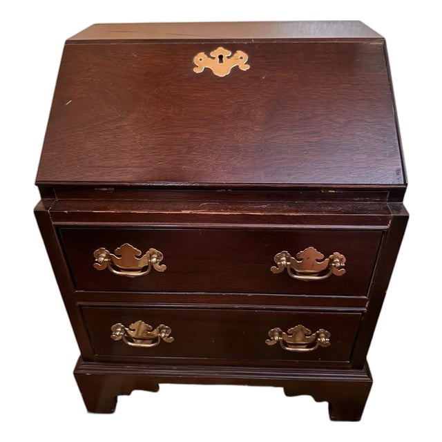 Vintage Chippendale Style Mahogany Child's Slant Front Sample Desk For Sale