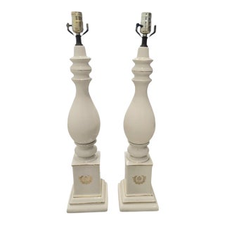 Vintage Traditional Wheat Crest Lenox Style White Gold Extra Tall Turned Table Lamps- A Pair For Sale