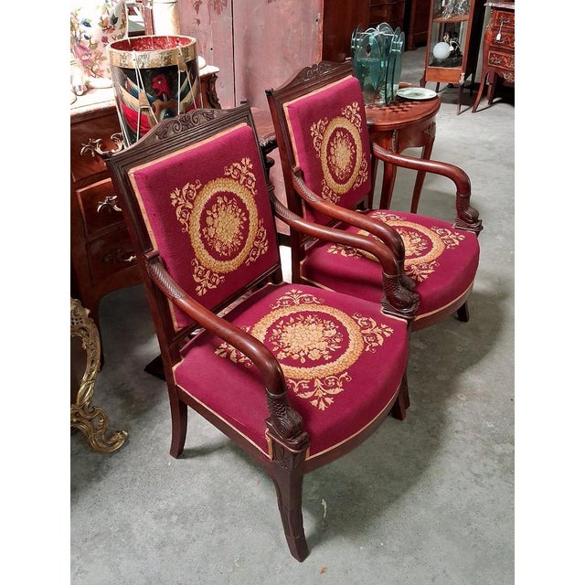 Empire Mahogany Armchairs in Petit Point, Set of 2, in Good conditions. Designed before 1890