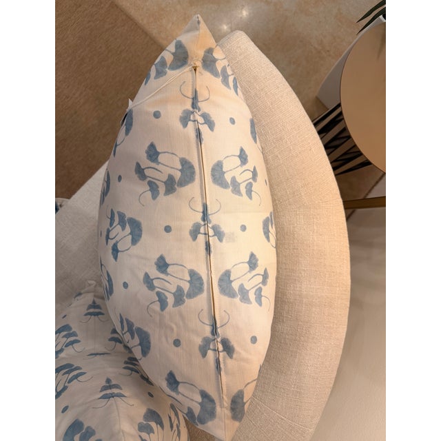Contemporary Truett White & Blue Leaf Accent Pillow For Sale - Image 3 of 3
