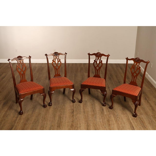 High Quality American Made Set of Four Mahogany Dining Side Chairs with Carved Ball and Claw Feet