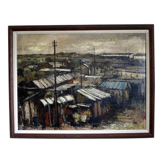 1966 François Franc Oil Painting of Paris Flea Market Marche Aux Puces, Framed For Sale