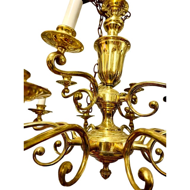 Mid Century Chandelier Heavy Brass Gold Plated Gilt Twelve 12 Arms Lights Scroll For Sale - Image 11 of 12