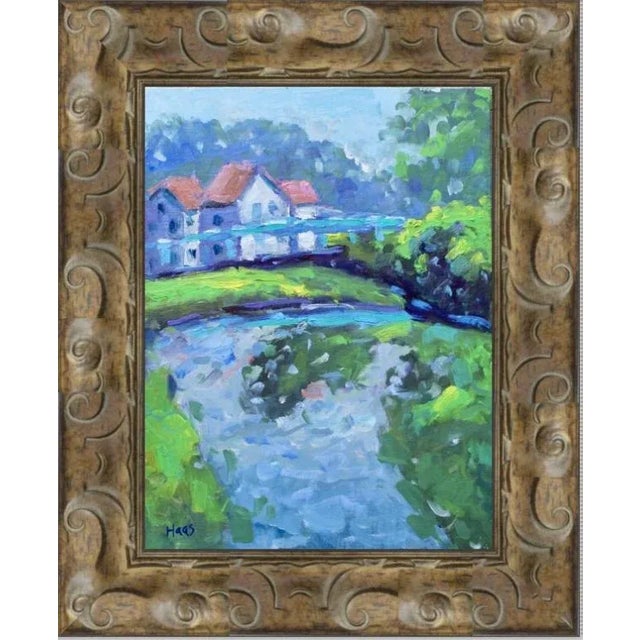 Contemporary "Blue Bridge at the Canal" Contemporary Impressionist Landscape Oil Painting by Lisa Haas Eckle For Sale - Image 3 of 10